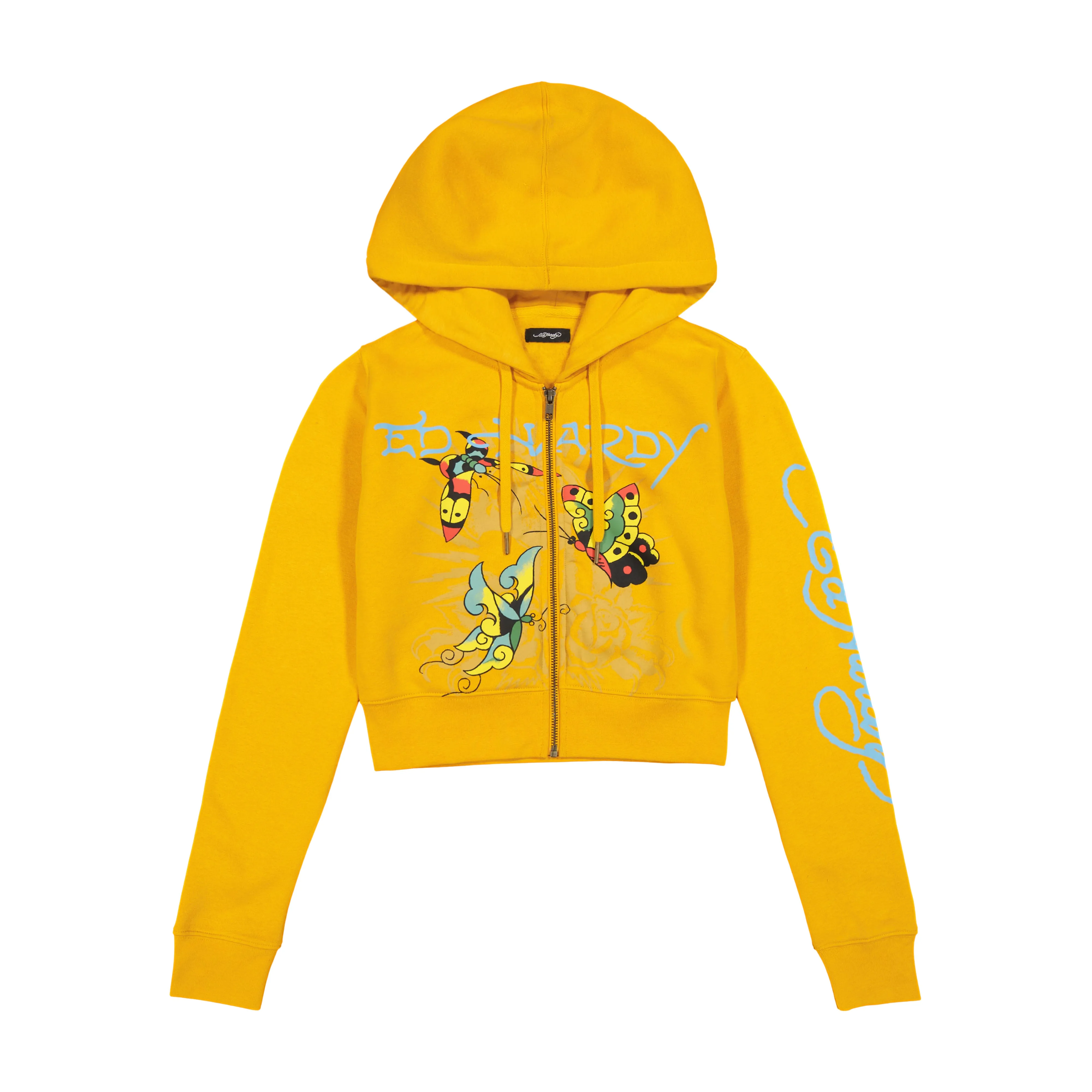Butterflies Cropped Hoodie - Marigold sold by Ed Hardy