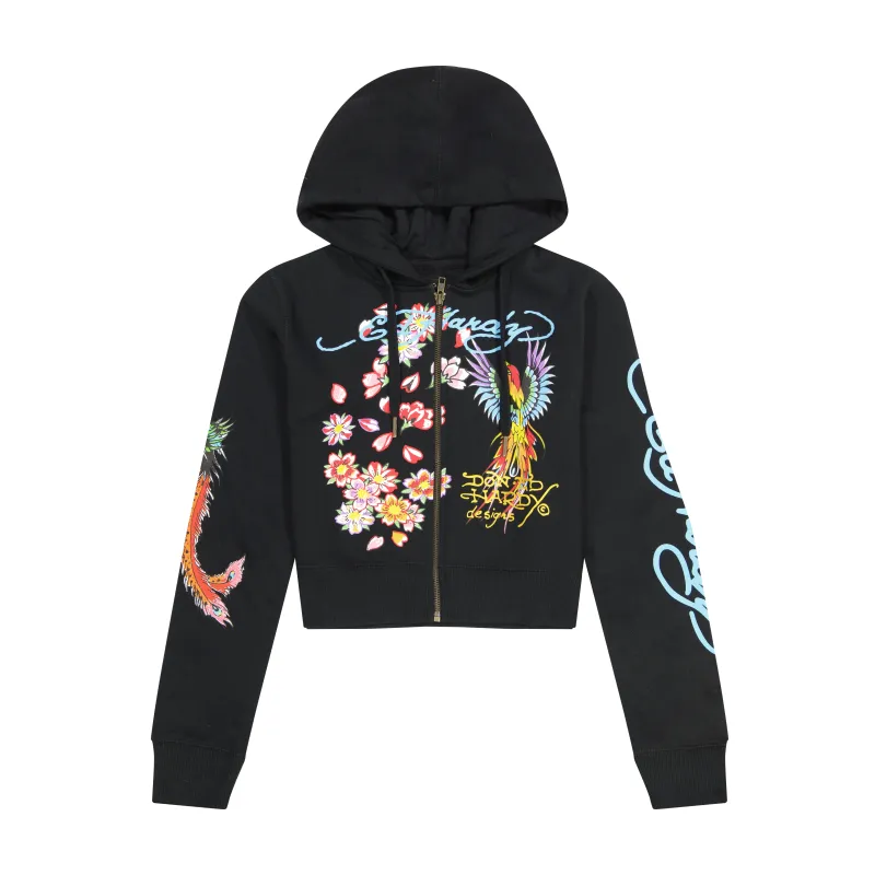 Phoenix Cropped Hoodie - Black made by Ed Hardy