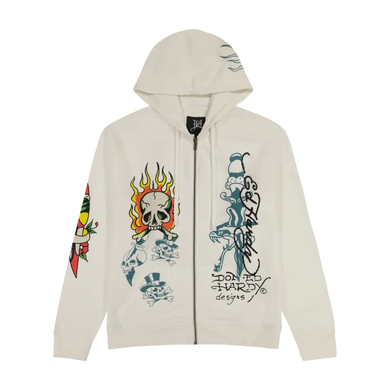 Flame Skull Hoodie - Ivory sold by Ed Hardy