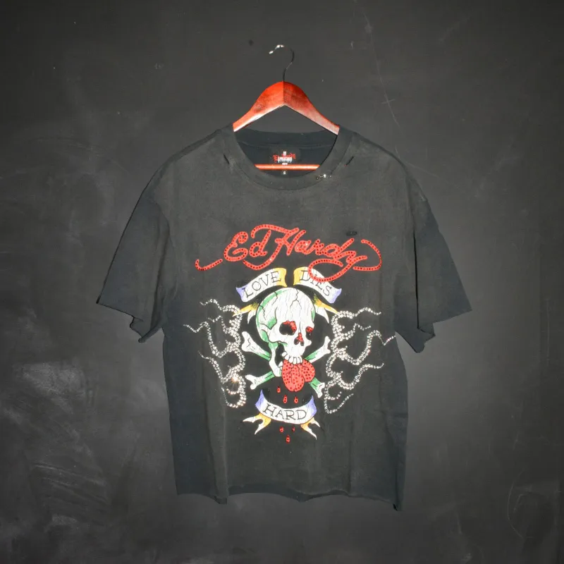 Skull Flame Cropped Mens Boxy Tee sold by Ed Hardy