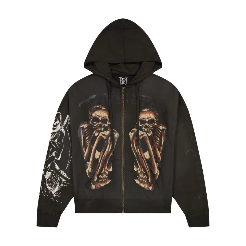 Skeles Boxy Zip Hoodie - Sunfade Grey sold by Ed Hardy