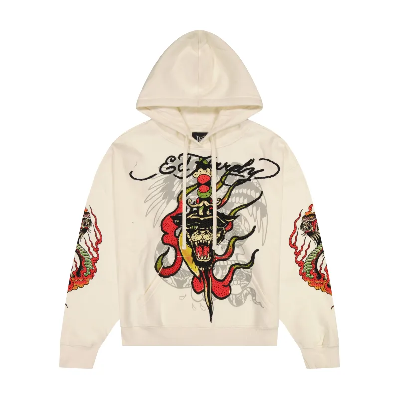 Panther Flame Rhinestone Boxy Fleece Hoodie sold by Ed Hardy