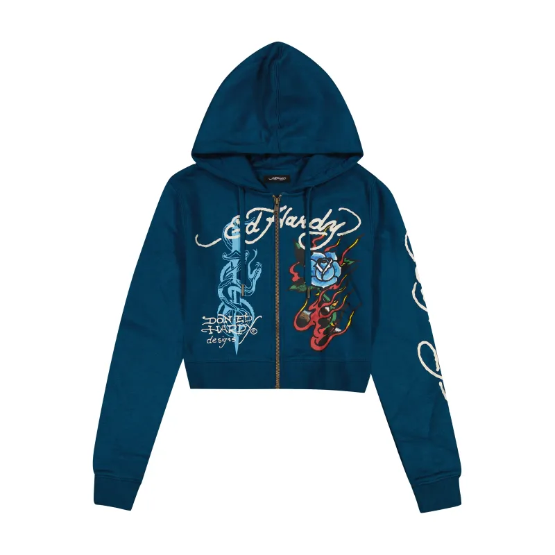 Flame Rose Zip Front Hoodie sold by Ed Hardy