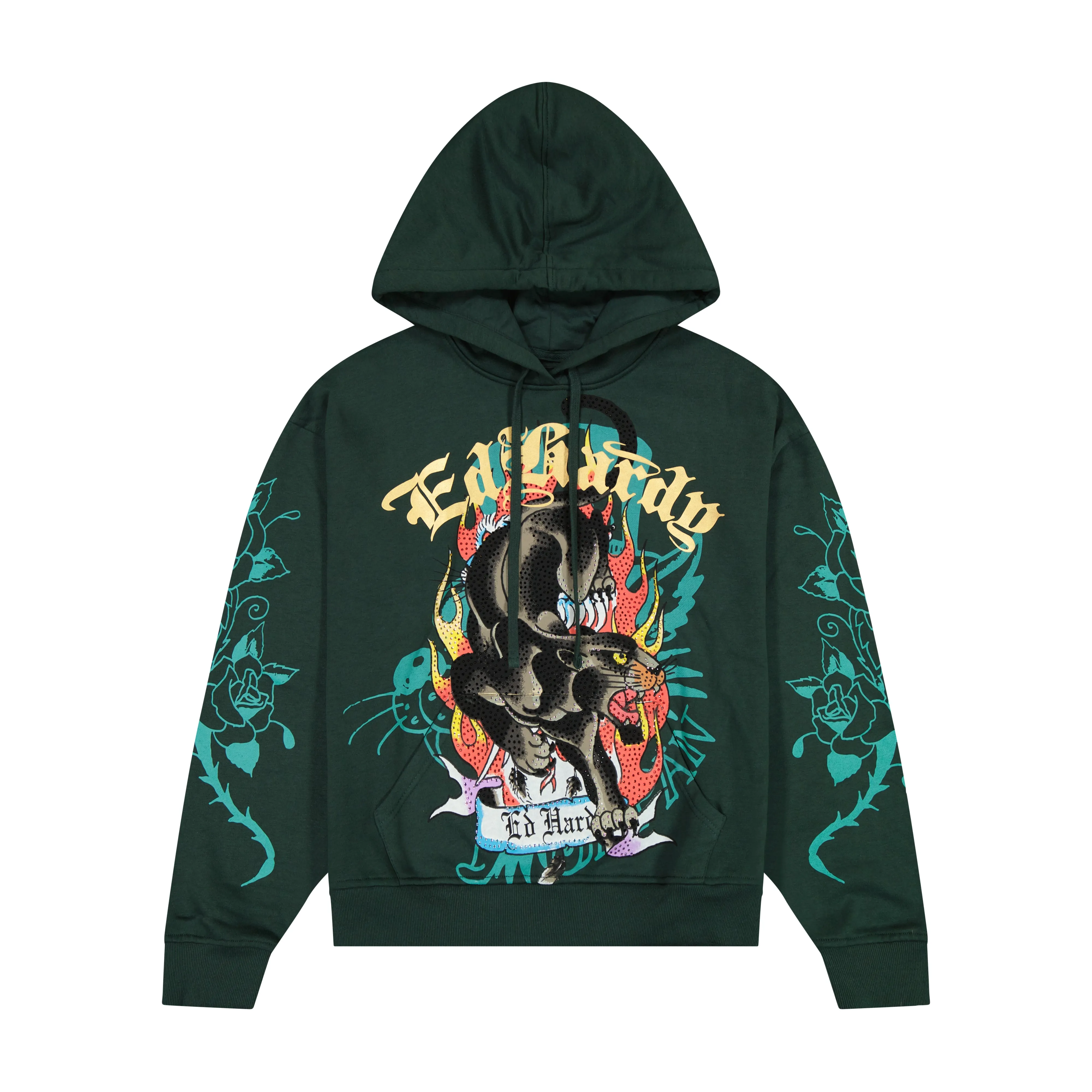 Fire Panther Rhinestone Boxy Fleece Hoodie sold by Ed Hardy