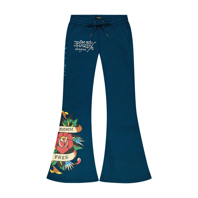 Flame Rose Boot Cut Sweatpants made by Ed Hardy