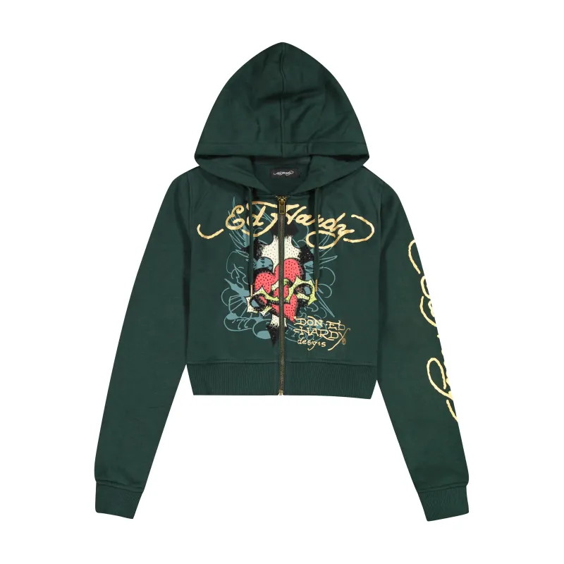 Sacred Heart Zip Front Rhinestone Hoodie sold by Ed Hardy