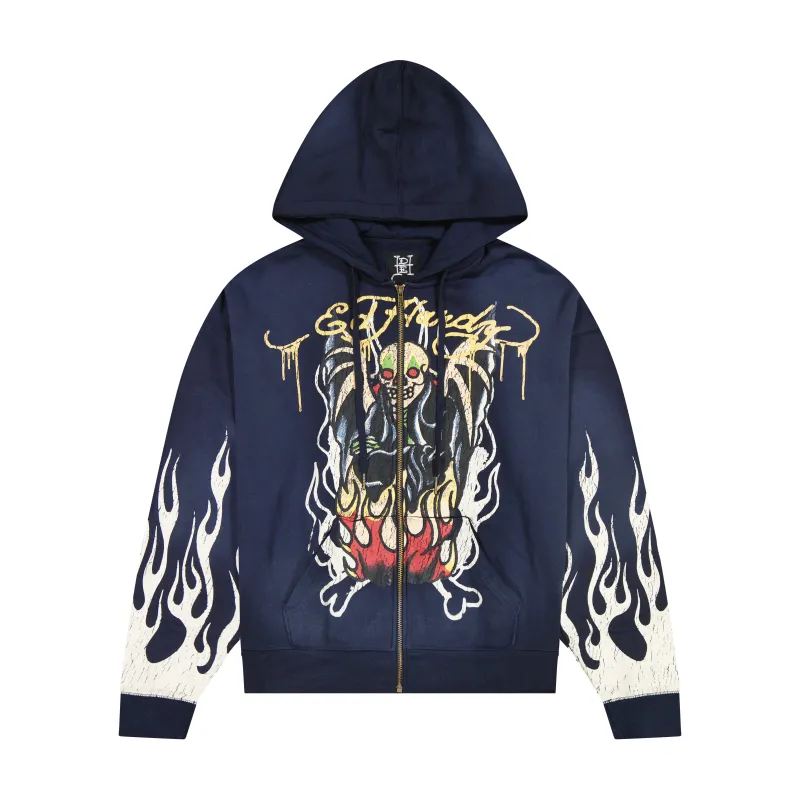 Fire Lord Boxy Zip Hoodie - Sunfade Navy sold by Ed Hardy