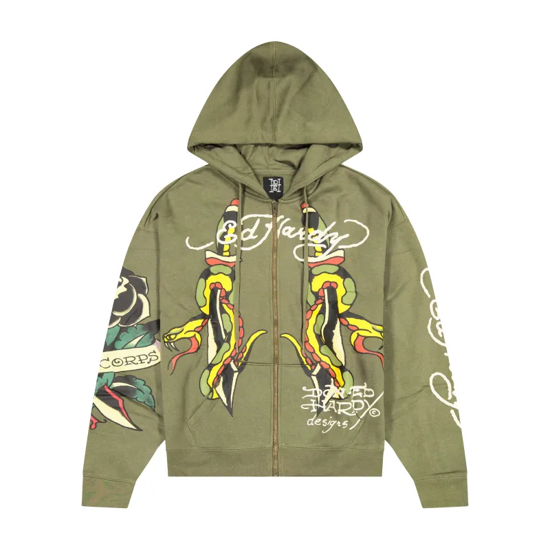 Snakes Boxy Zip Hoodie sold by Ed Hardy