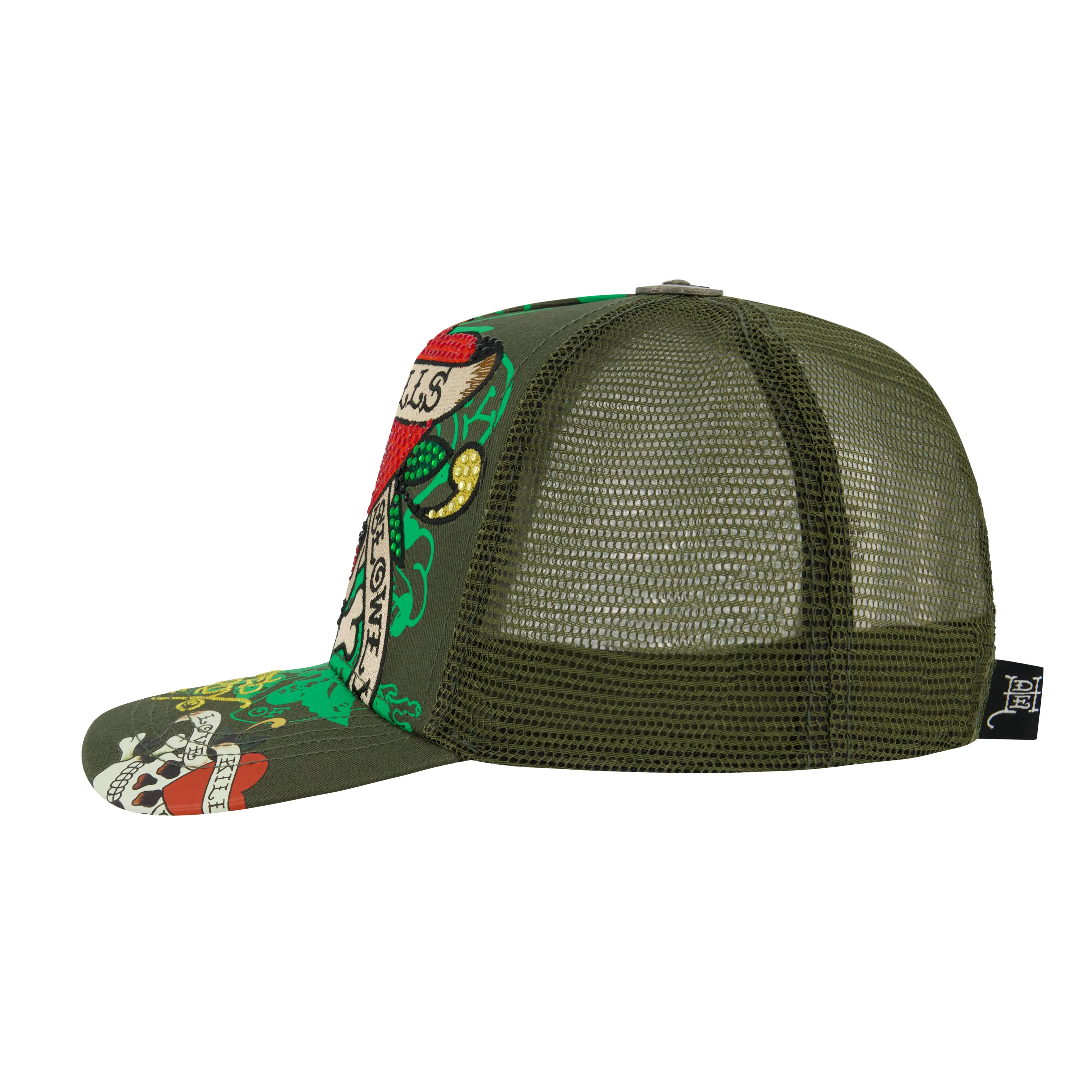 LKS Skull Rhinestone Trucker Hat - Olive sold by Ed Hardy product image thumbnail 2