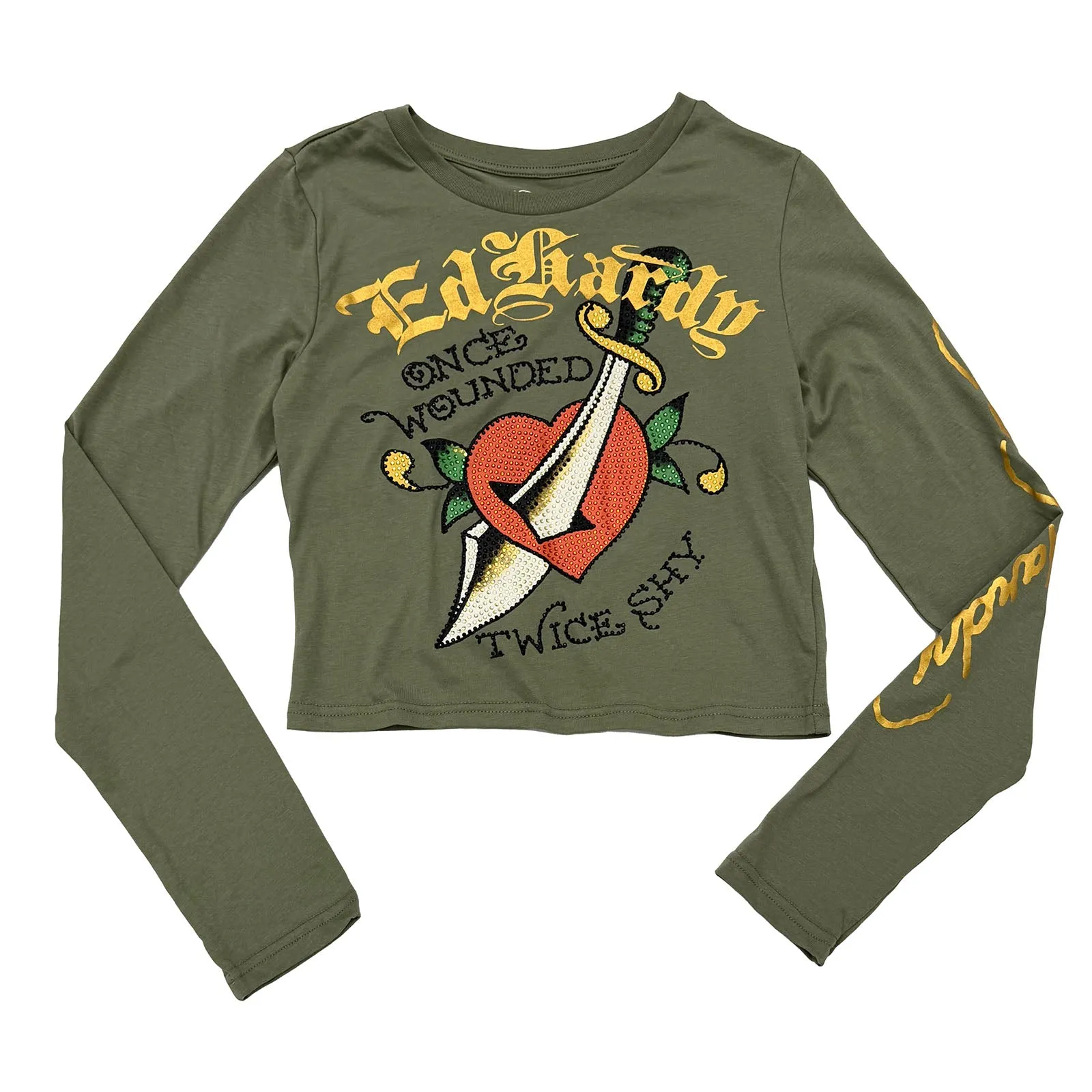 Dagger Heart Rhinestone L/S Crop Tee sold by Ed Hardy