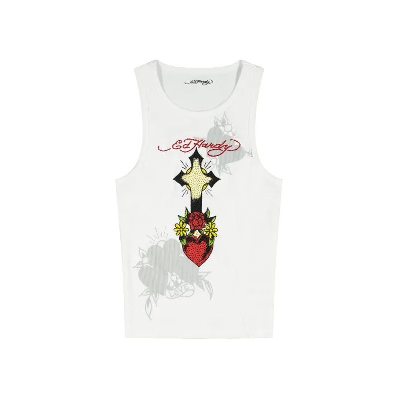 トップス ed hardy true love rhinestone tank top Ed Hardy True Love Rhinestone Girls Tank Top | Hot Topic