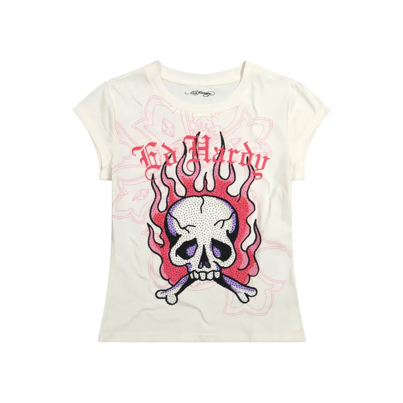 Pink Flame Skull Cap Sleeve made by Ed Hardy