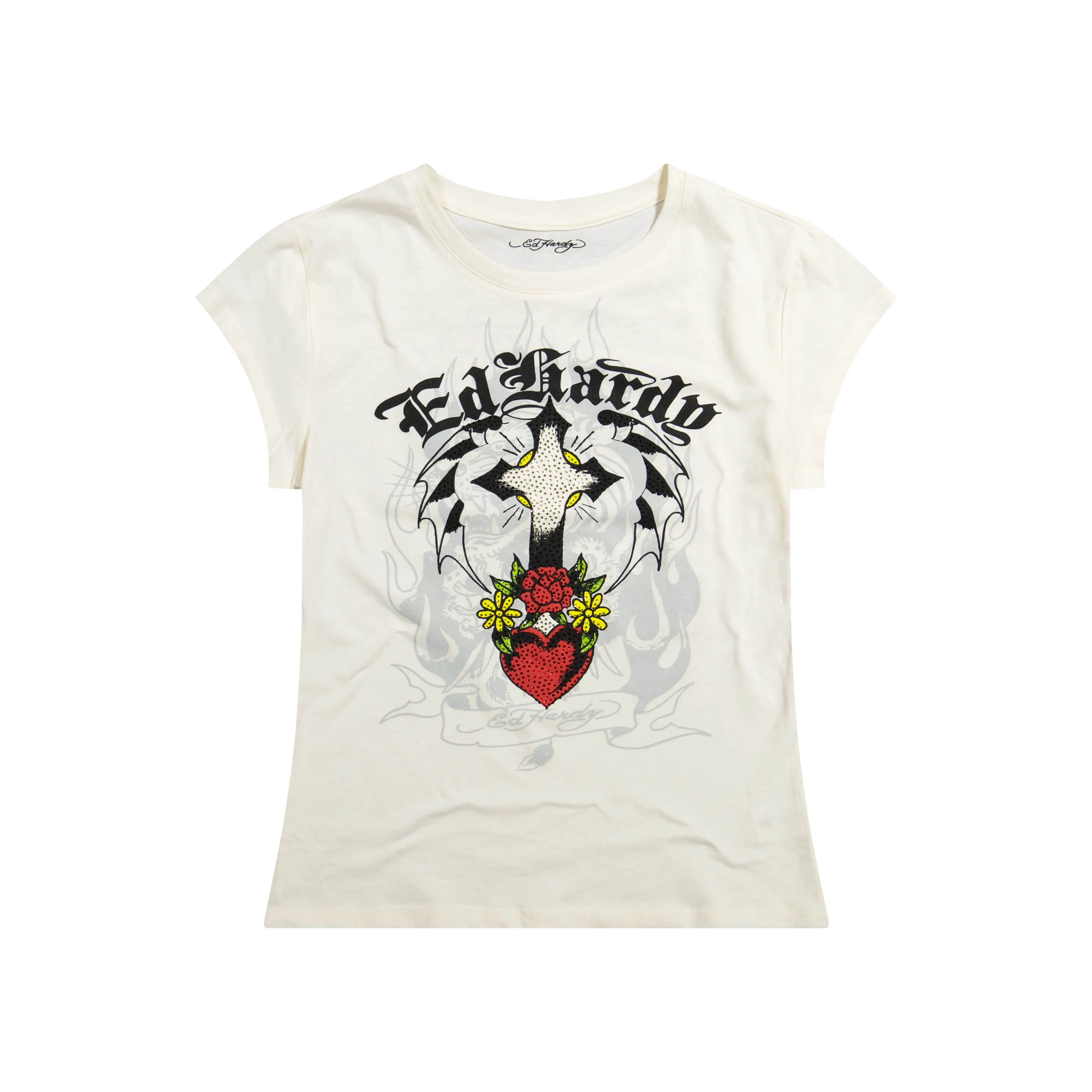 Cross Heart Rhinestone Fitted Tee sold by Ed Hardy