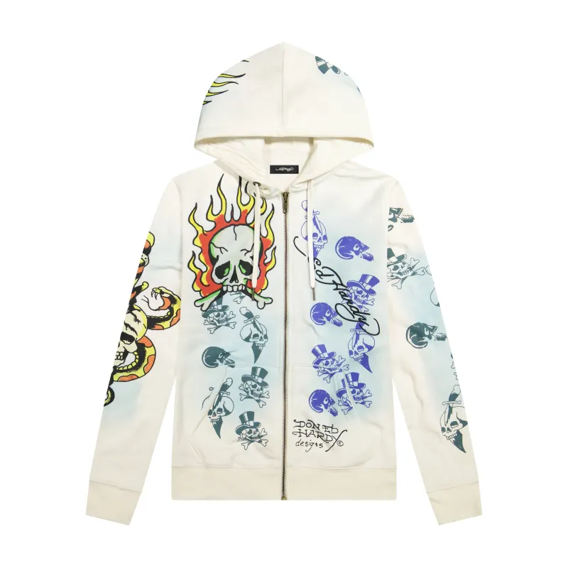 Skulls Long Fleece Hoodie made by Ed Hardy
