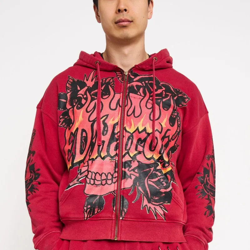 Skull Flowers Boxy Zip Hoodie made by Ed Hardy