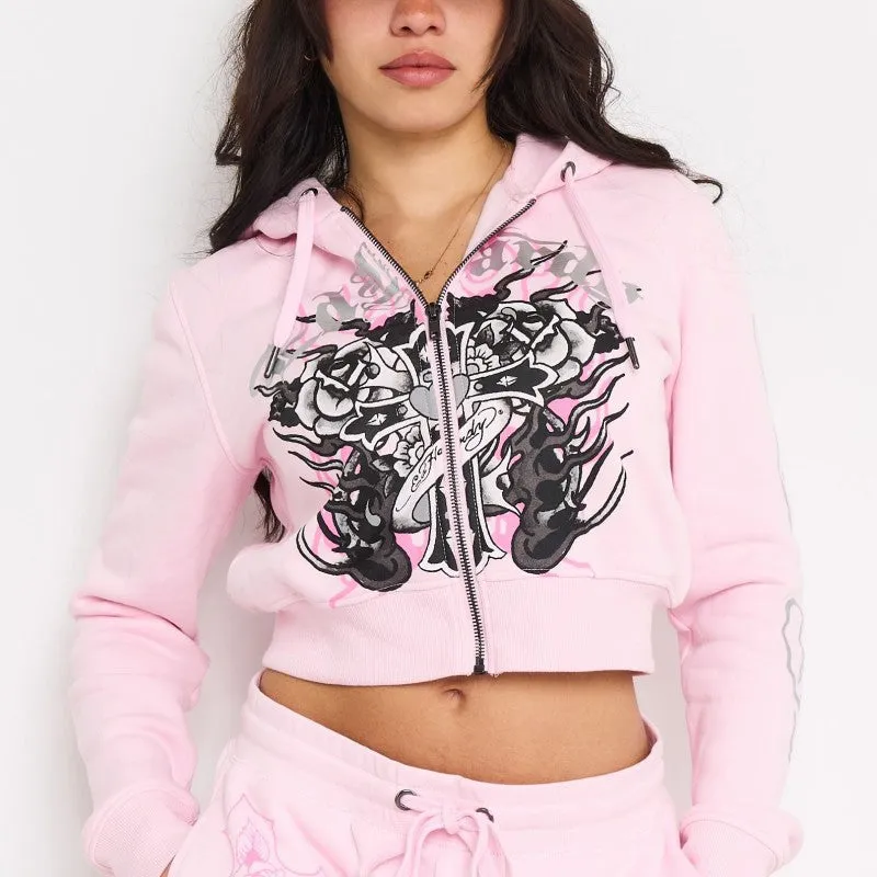 Flame Cross Zip Front Hoodie made by Ed Hardy