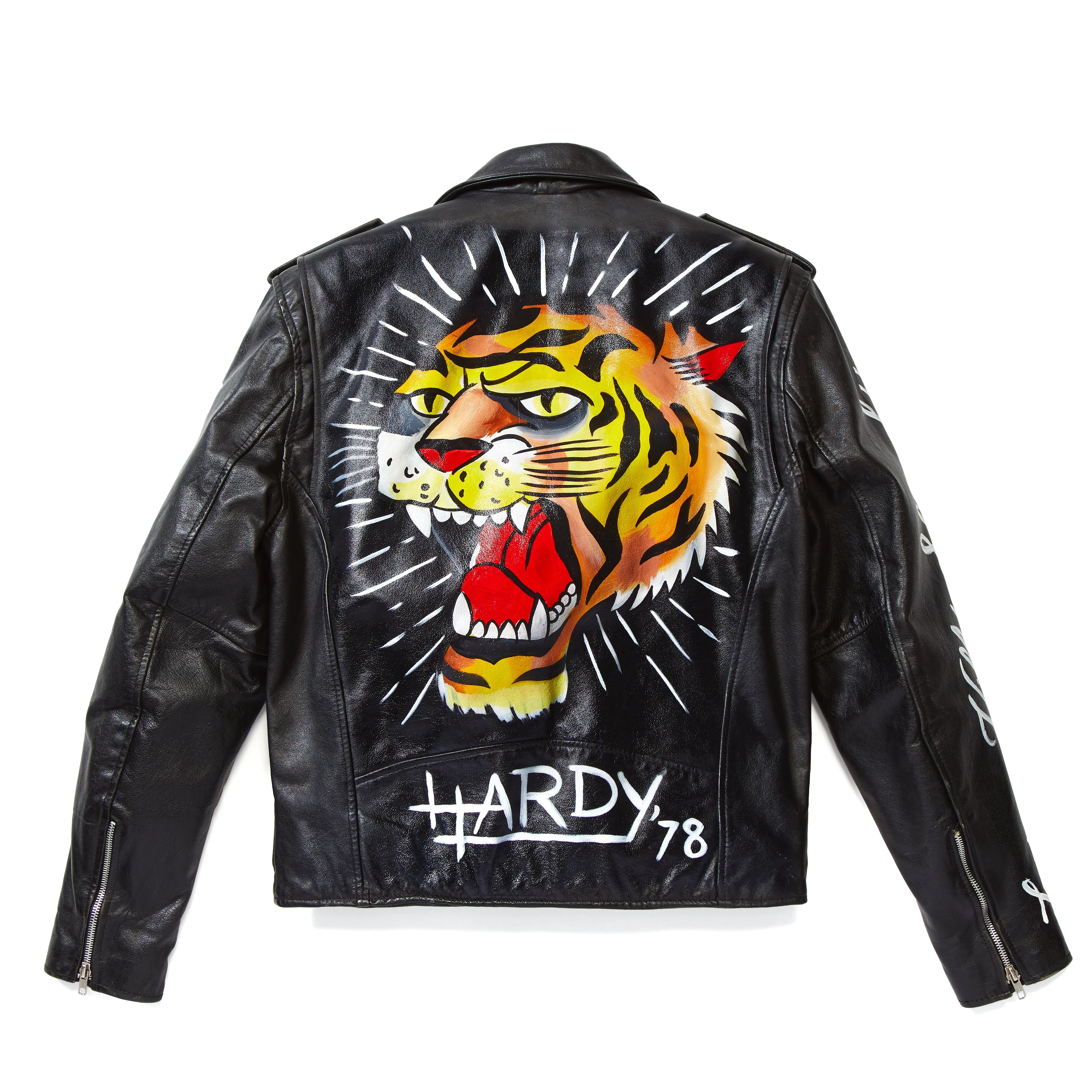 Tiger Painted Leather Jacket - Custom sold by Ed Hardy