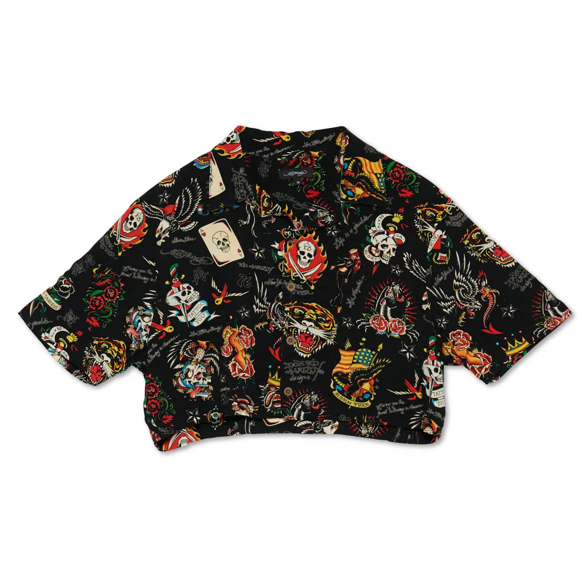 Flashboard Cropped Camp Shirt (Bl) sold by Ed Hardy