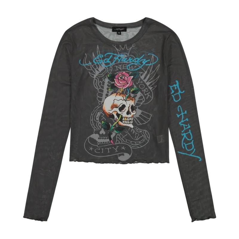 Mesh Rose Skull Long Sleeve sold by Ed Hardy