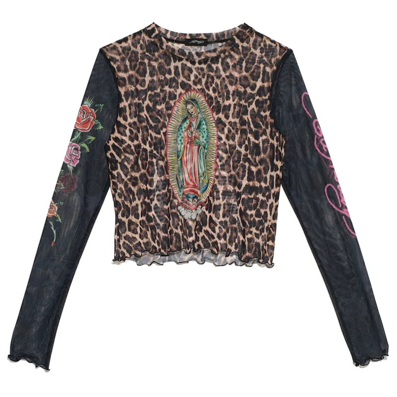 Y2k Womens Mesh Leopard Mary Top sold by Ed Hardy