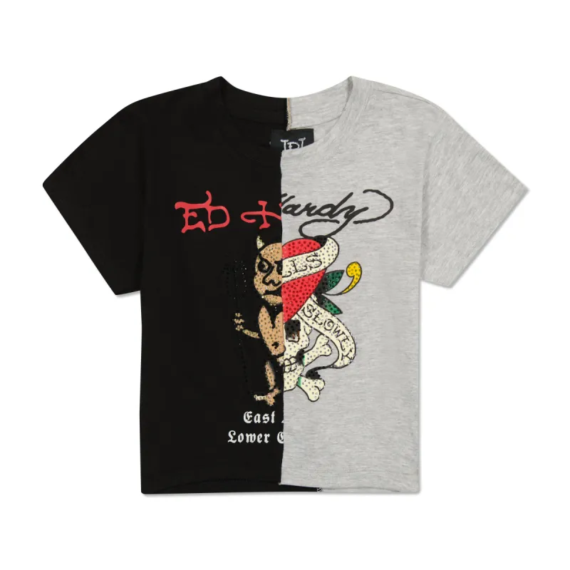 One of a Kind Split Baby Tee sold by Ed Hardy