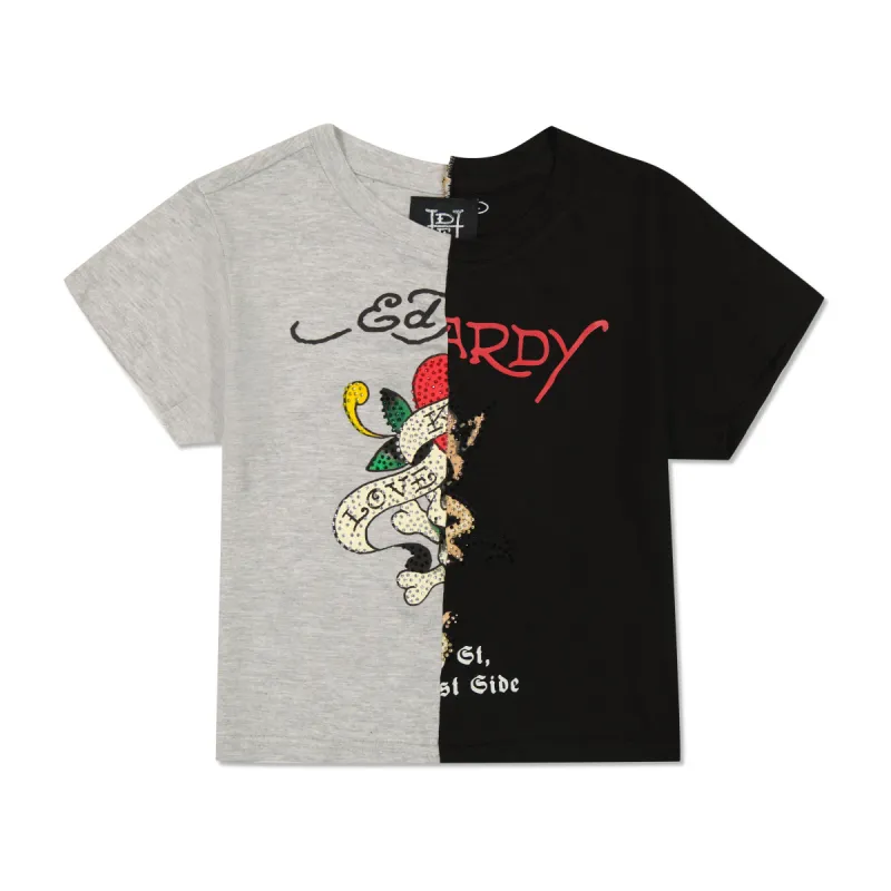 One of a Kind Split Baby Tee sold by Ed Hardy