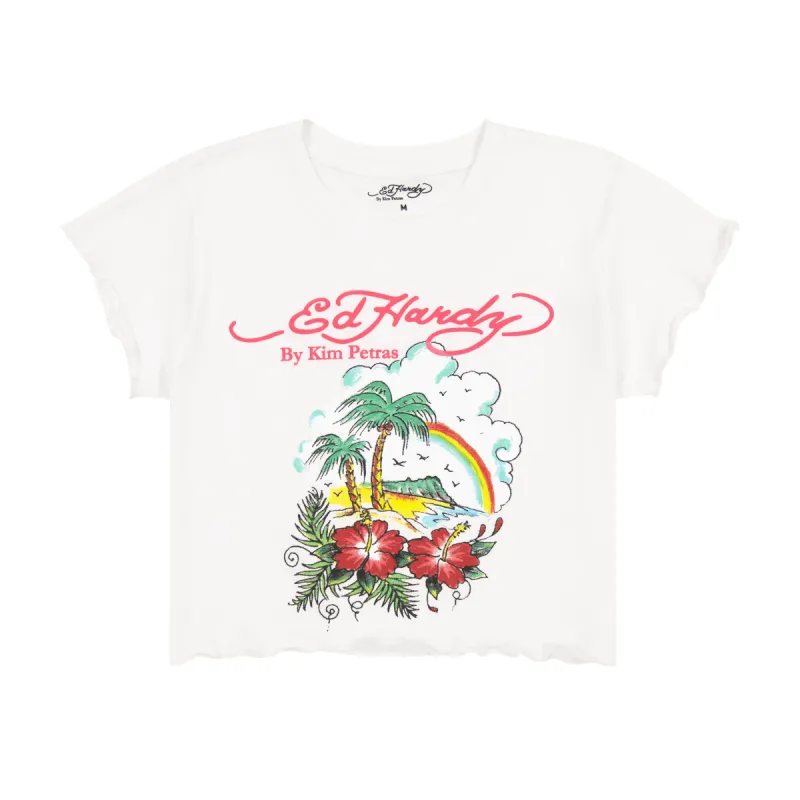 Tropical Scene Lettuce Edge Baby Tee sold by Ed Hardy