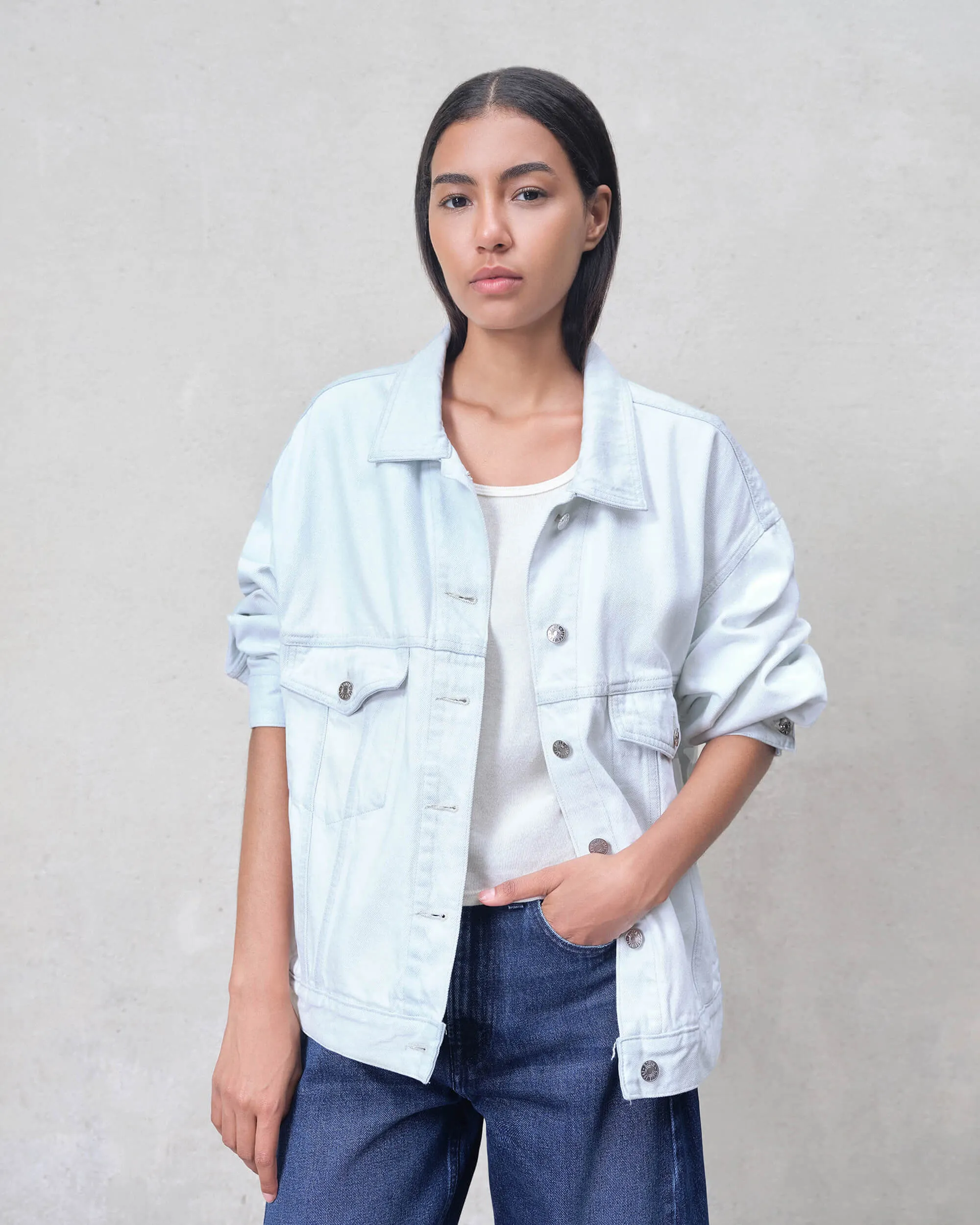 Cameron Trucker Jacket || White Dove sold by Edwin