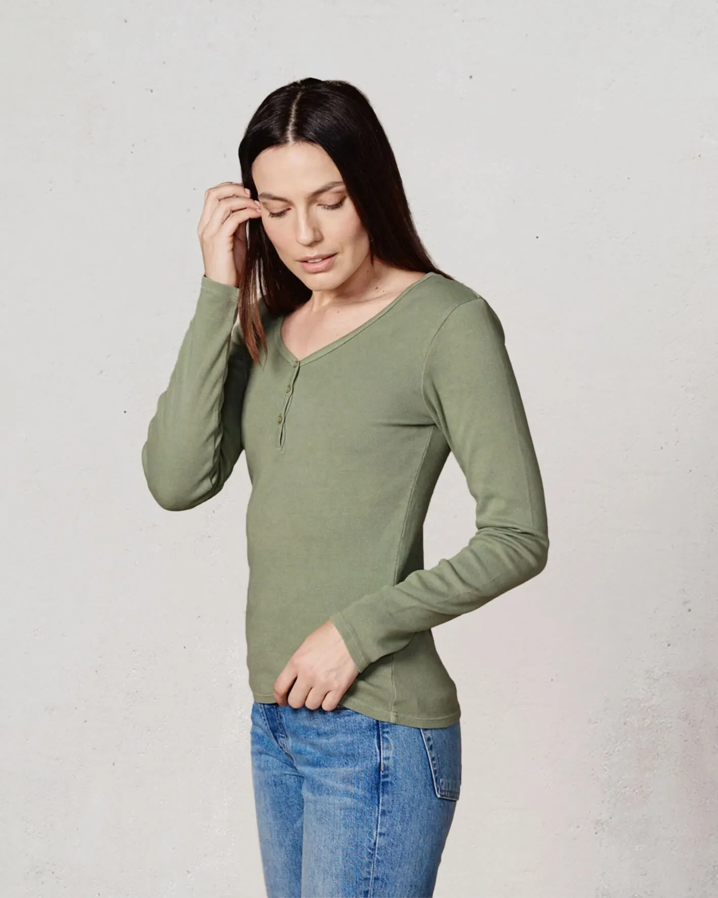 Henley Long Sleeve || Vintage Green sold by Edwin product image thumbnail 3