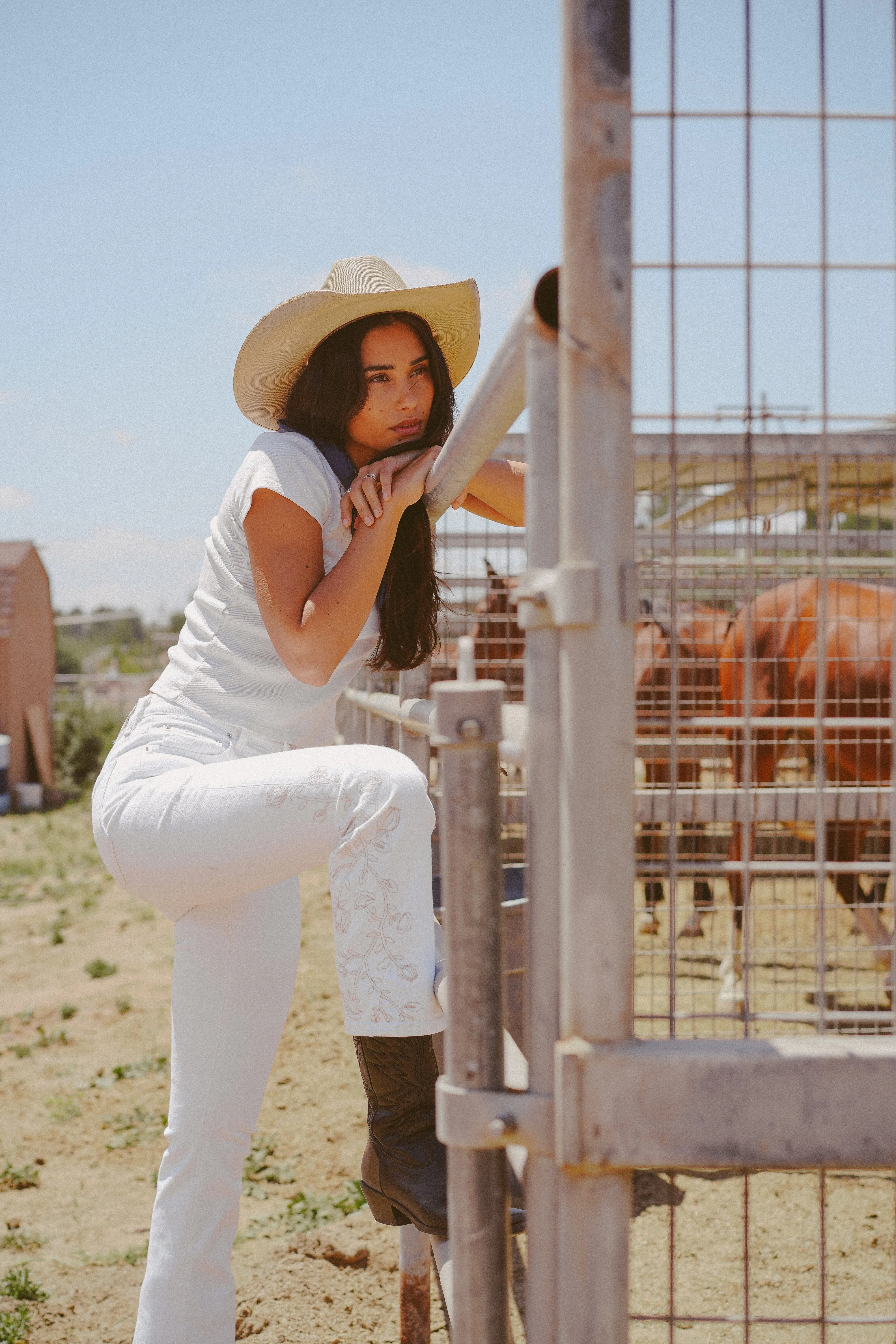 Lark Ankle Bootcut || Eggshell Embroidery sold by Edwin