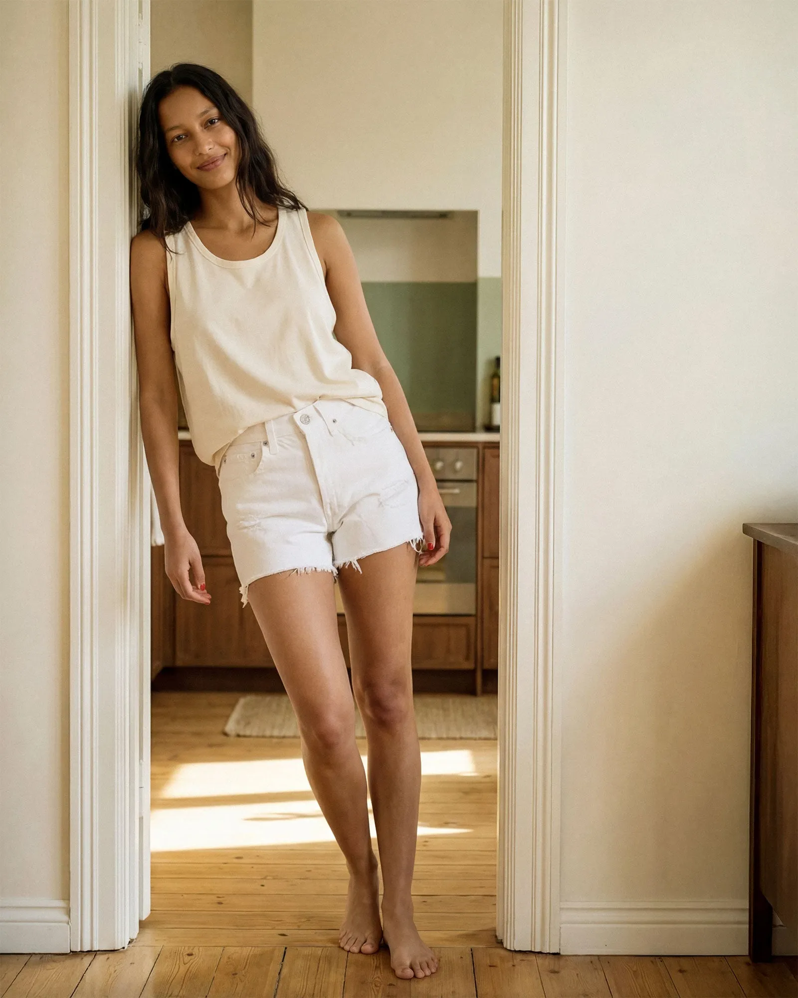 Cai Cut Off Short || White Noise sold by Edwin