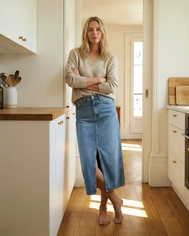 Abbey Midi Skirt With Slit Front || Kemp made by Edwin