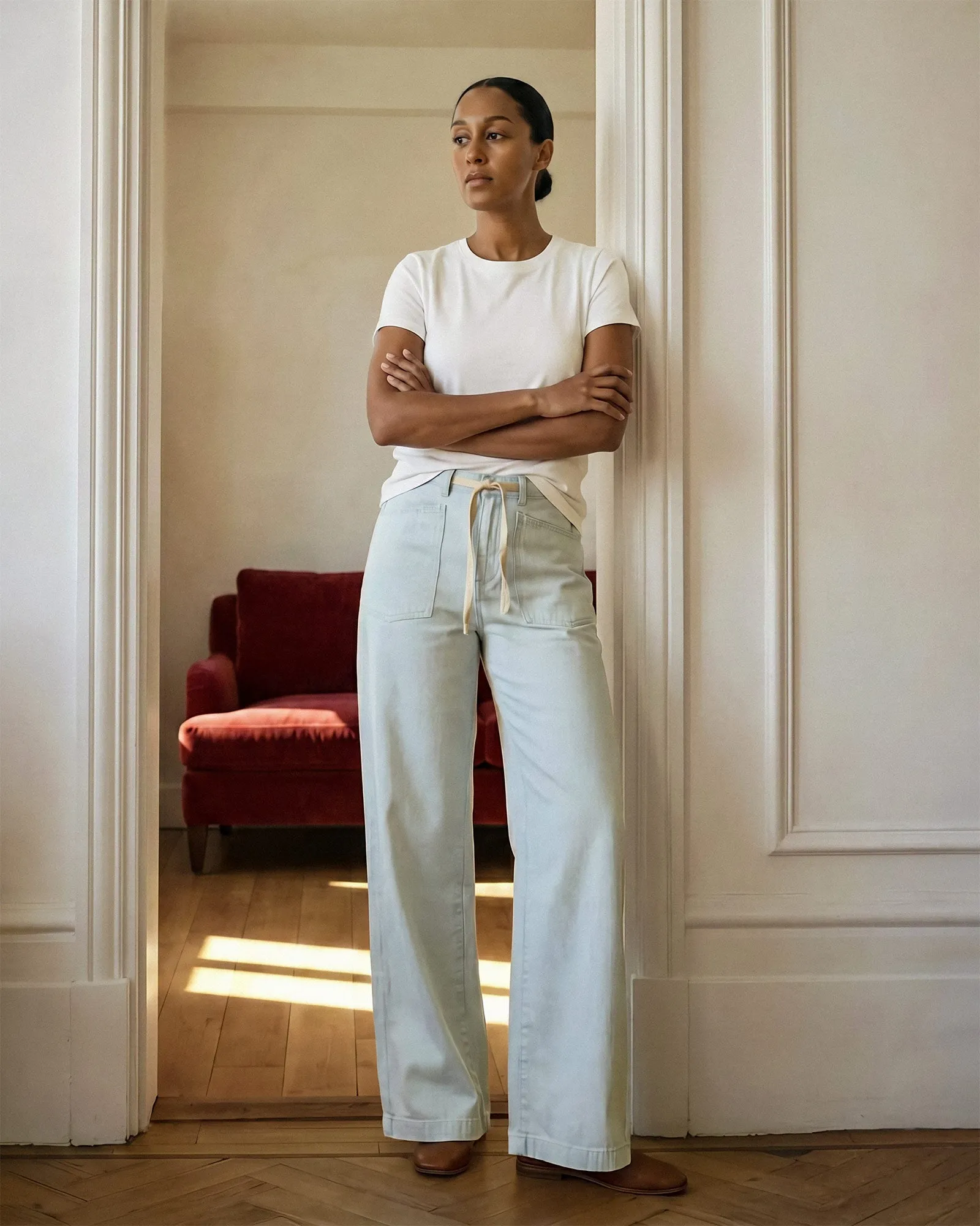 Darcy Wide Leg with Pork Chop || Moonlight White sold by Edwin