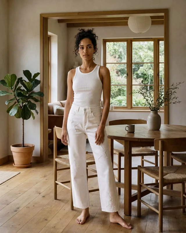Marli Wide Leg Ankle || Eggshell - White Stars made by Edwin