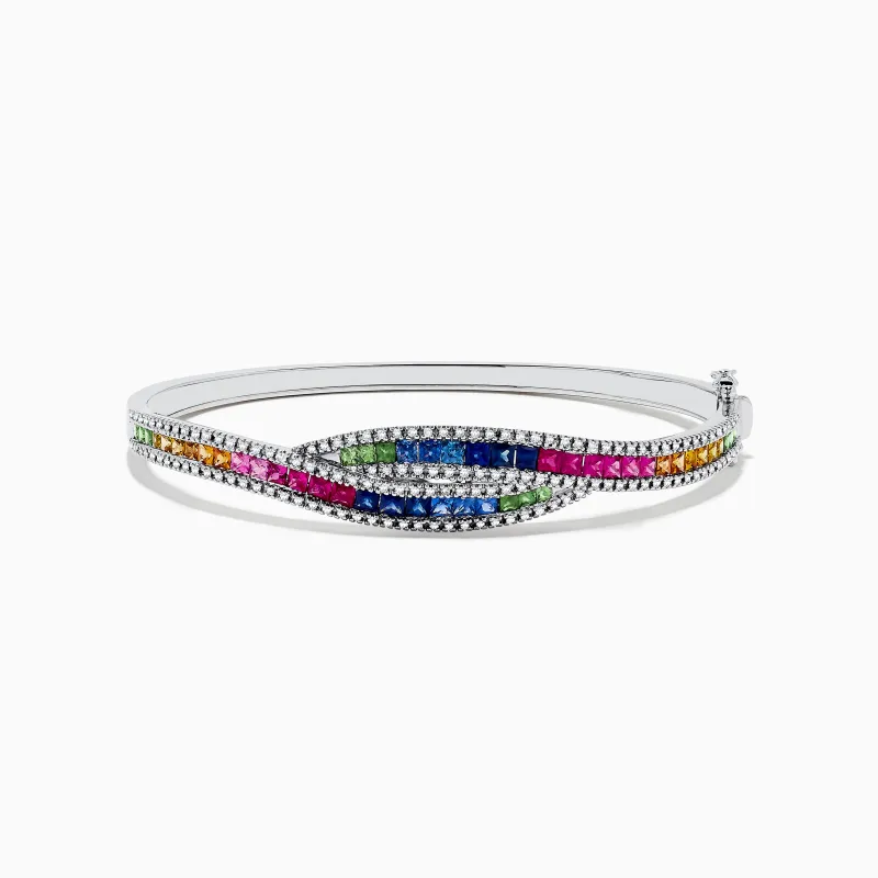 14K White Gold Multi Sapphire and Diamond Bangle sold by Effy