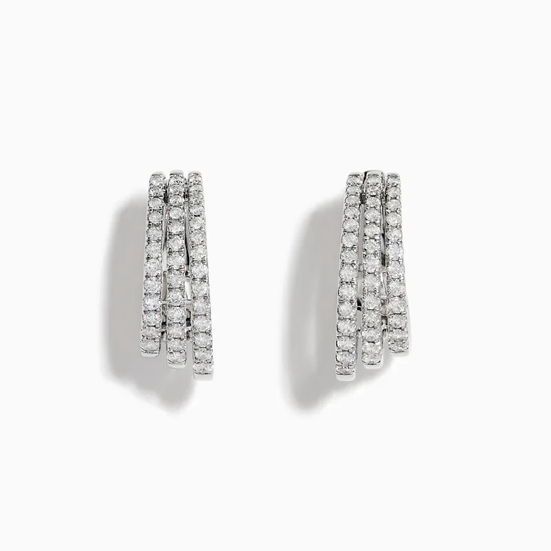 14K White Gold Diamond Triple-Band Huggie Hoop Earrings sold by Effy