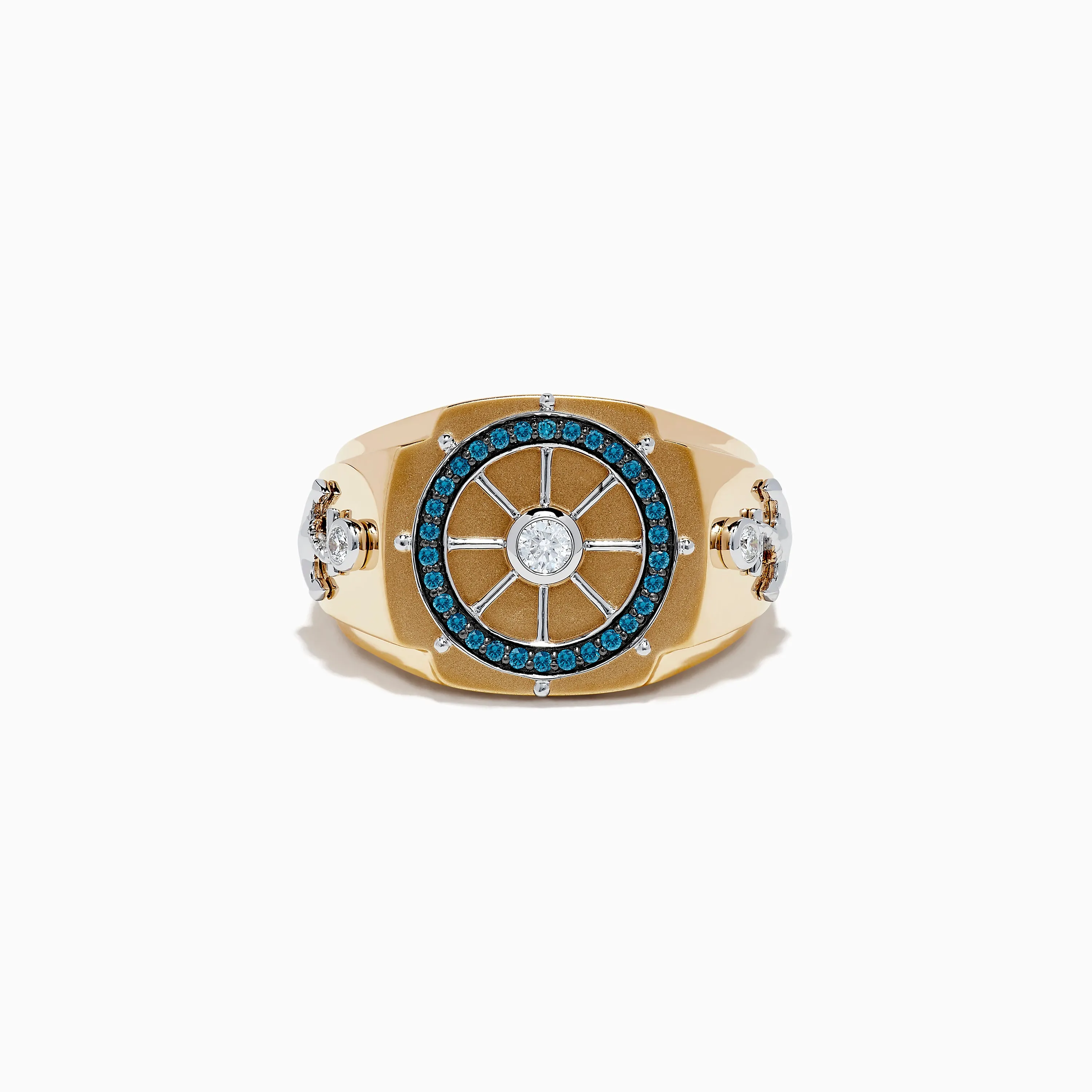Men's 14K Gold Blue and White Diamond Ship's Wheel Ring sold by Effy