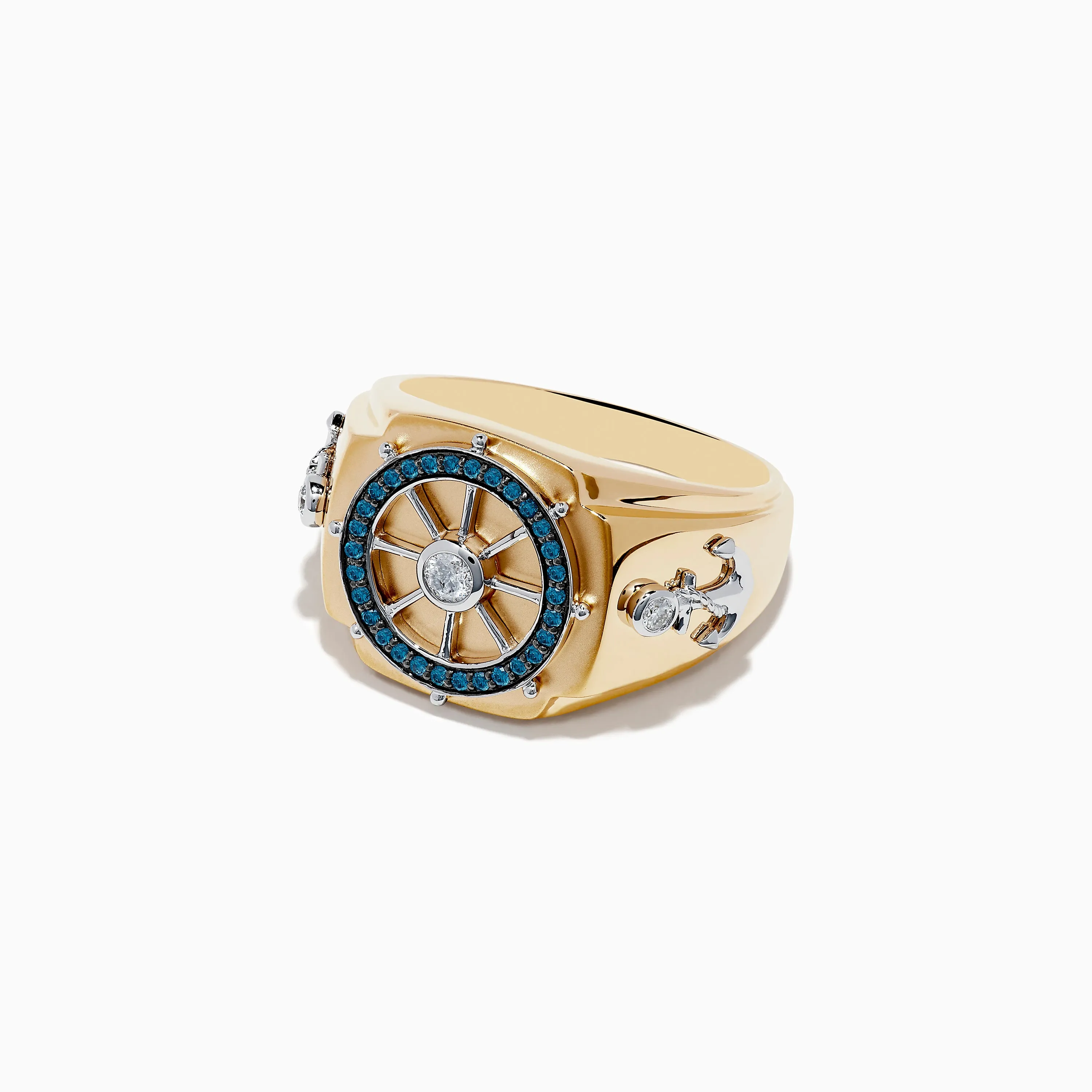 Men's 14K Gold Blue and White Diamond Ship's Wheel Ring sold by Effy product image thumbnail 2