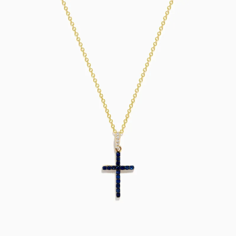 Novelty 14K Yellow Gold Sapphire and Diamond Cross Pendant sold by Effy