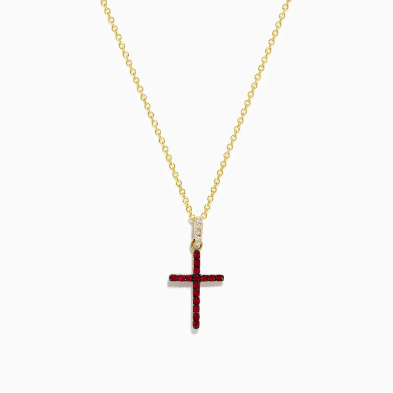 Novelty 14K Yellow Gold Ruby and Diamond Cross Pendant sold by Effy
