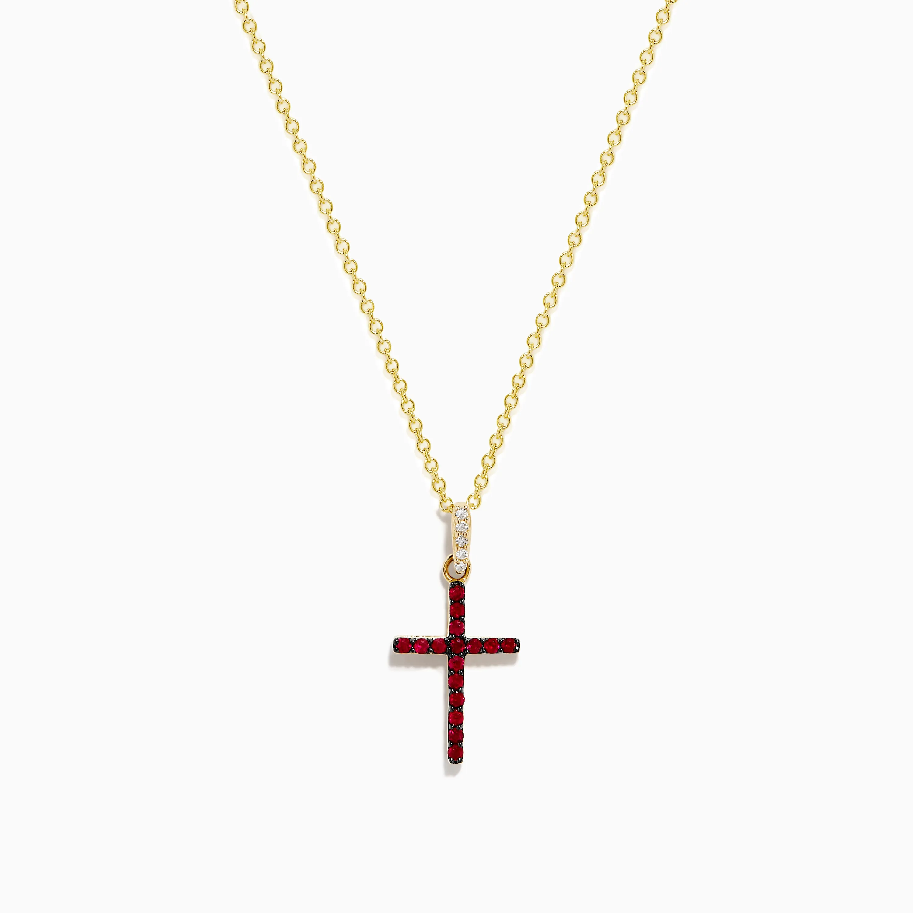 Novelty 14K Yellow Gold Ruby and Diamond Cross Pendant sold by Effy