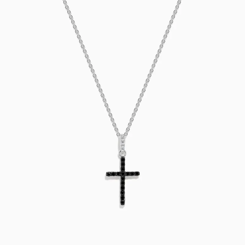 Novelty 14K White Gold Black and White Diamond Cross Pendant sold by Effy