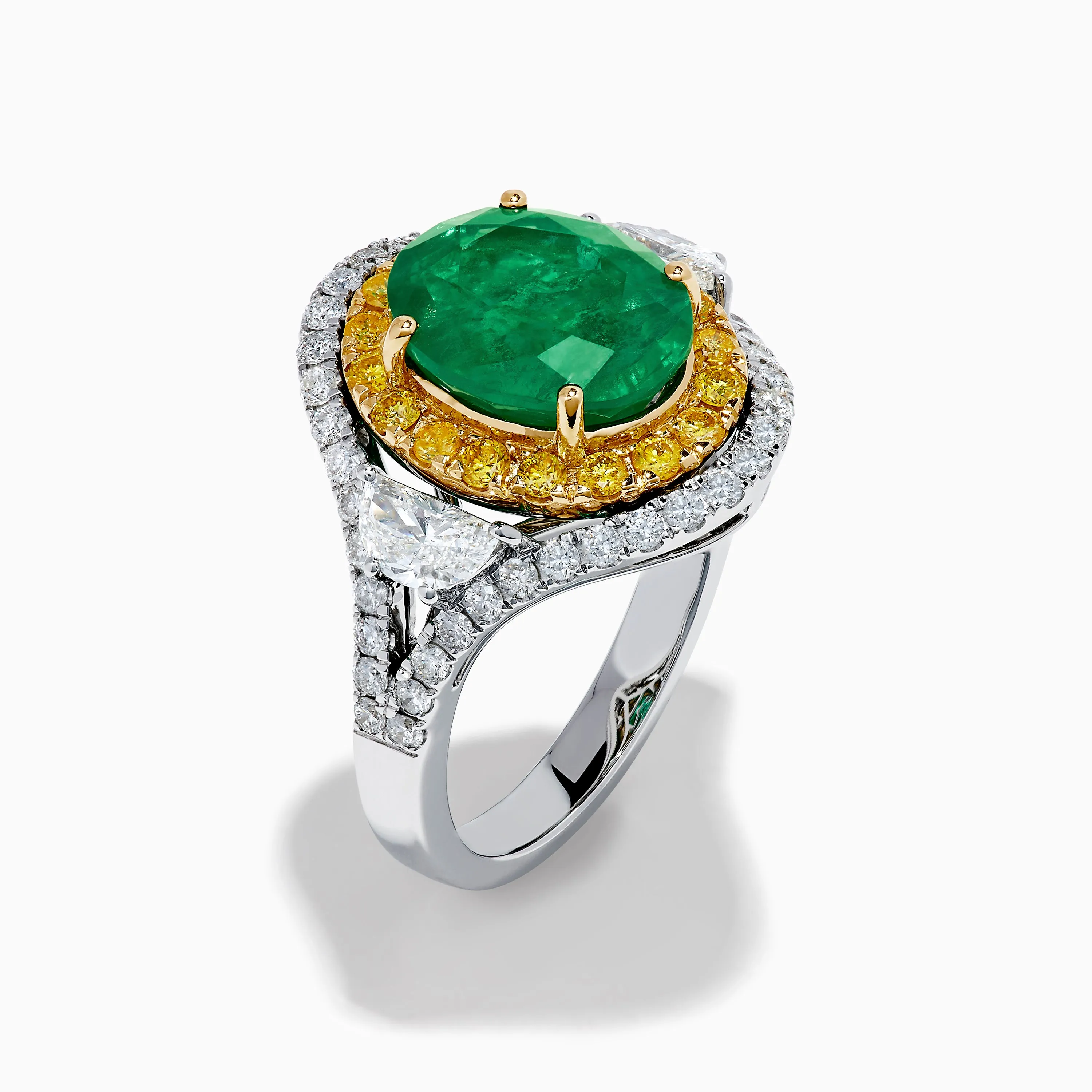 18K Gold Emerald, Yellow and White Diamond Double Halo Ring sold by Effy product image thumbnail 4