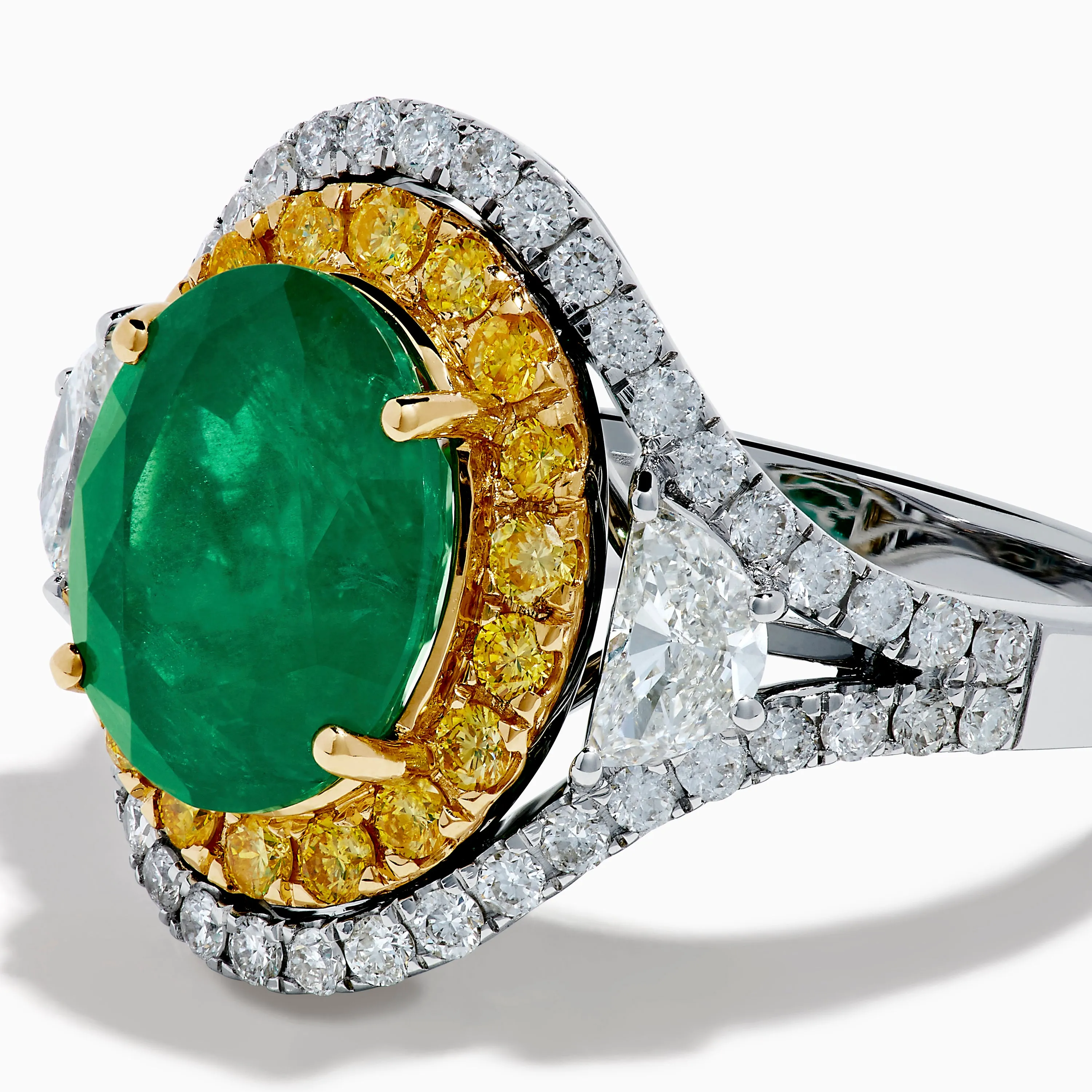 18K Gold Emerald, Yellow and White Diamond Double Halo Ring sold by Effy product image thumbnail 2