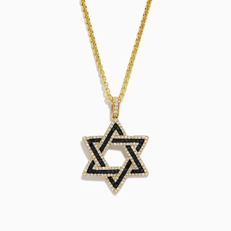 Men's 14K Yellow Gold Star of David Black and White Diamond Pendant sold by Effy