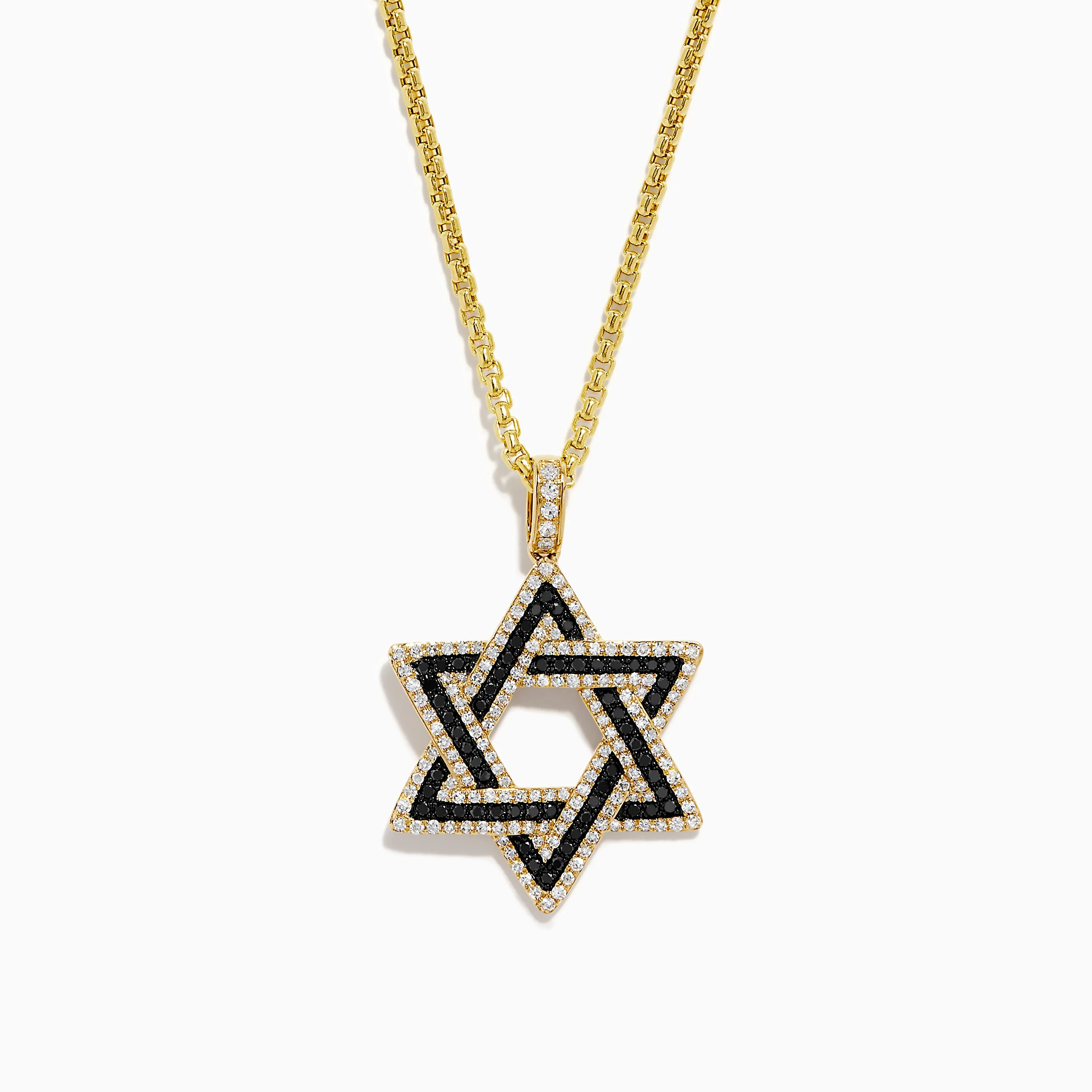 Men's 14K Yellow Gold Star of David Black and White Diamond Pendant sold by Effy