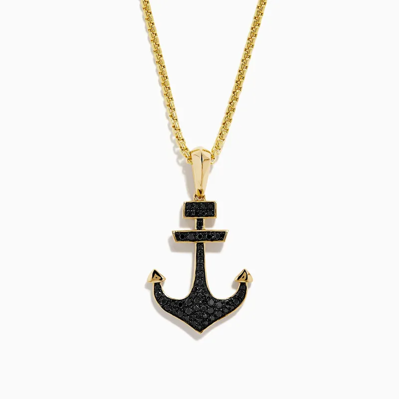 Men's 14K Yellow Gold Black Diamond Anchor Pendant sold by Effy