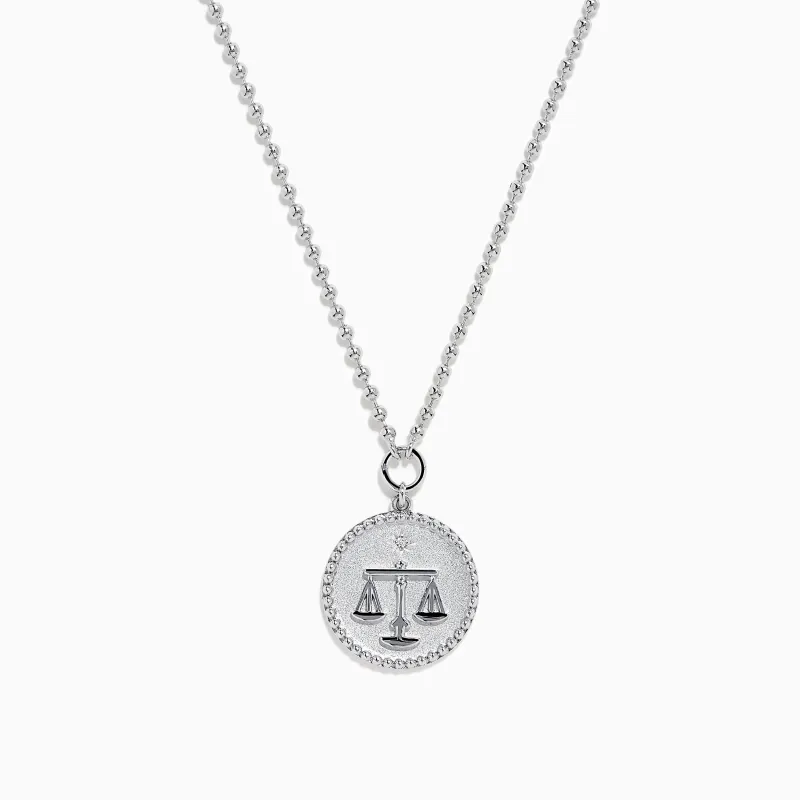 Zodiac 925 Sterling Silver and Diamond Libra Necklace sold by Effy