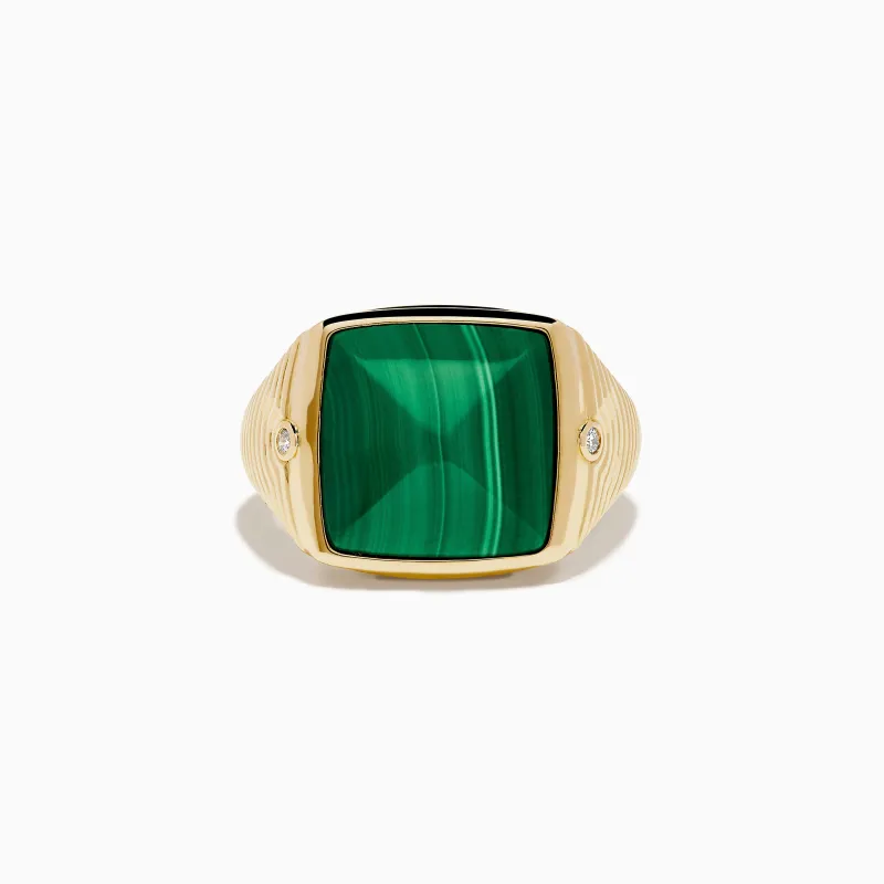 Men's 14K Yellow Gold Malachite and Diamond Ring sold by Effy