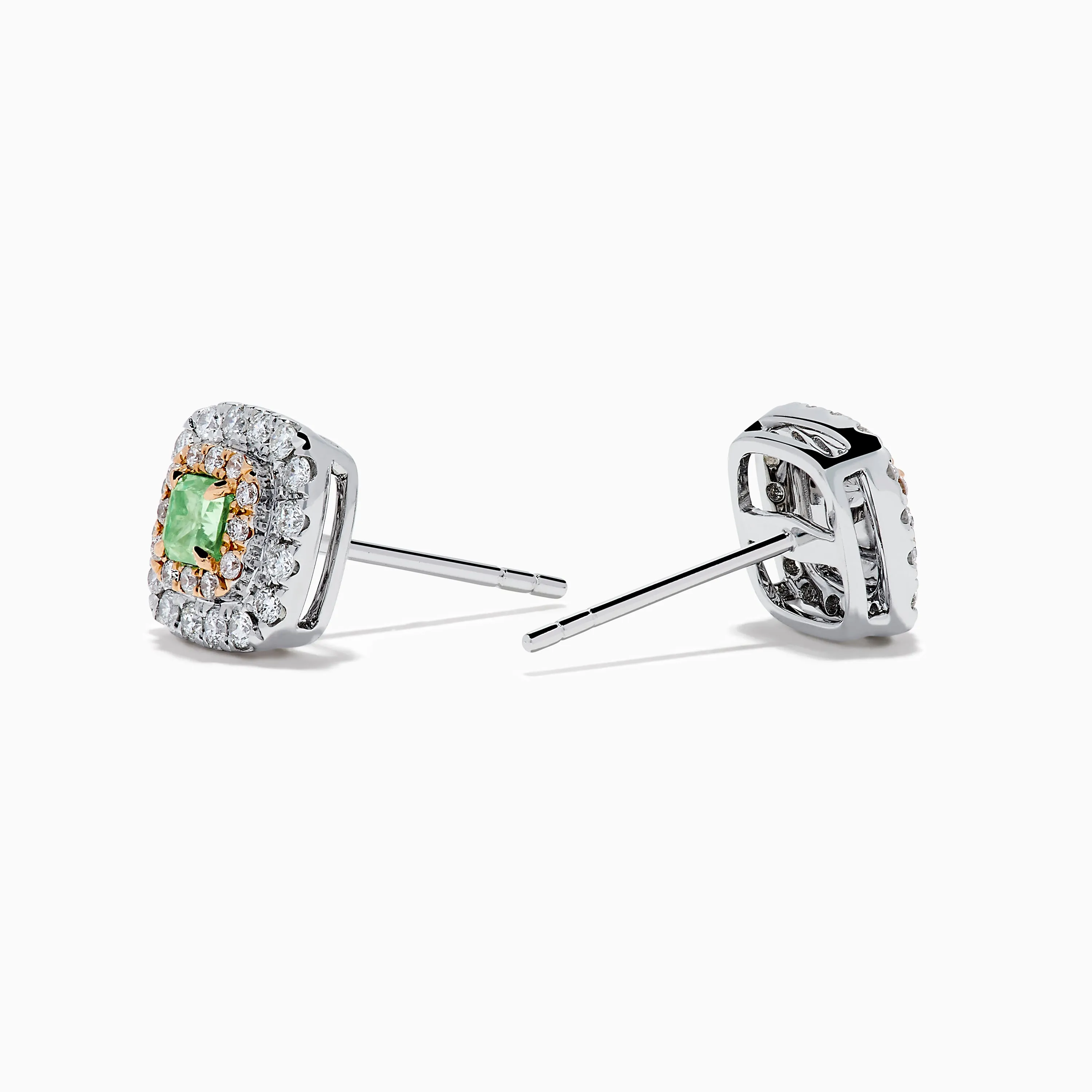 18K Two Tone Gold AGL Certified Natural Green and White Diamond Stud Earrings sold by Effy product image thumbnail 2